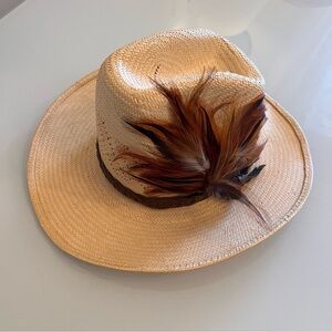 LANNING Straw Cowboy Hat Feather Band Western Fedora Size 6 1/2 52
